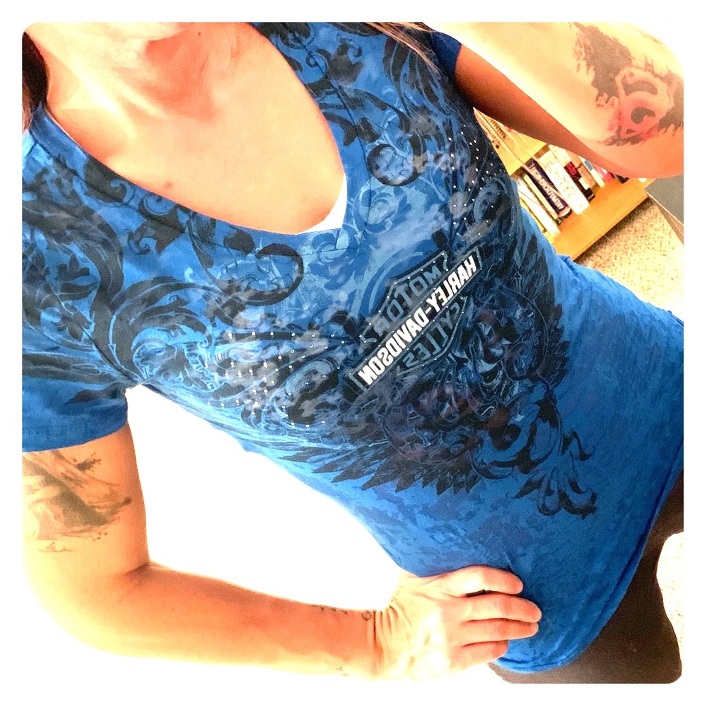 Burn Out Harley Davidson V-Neck Tee
